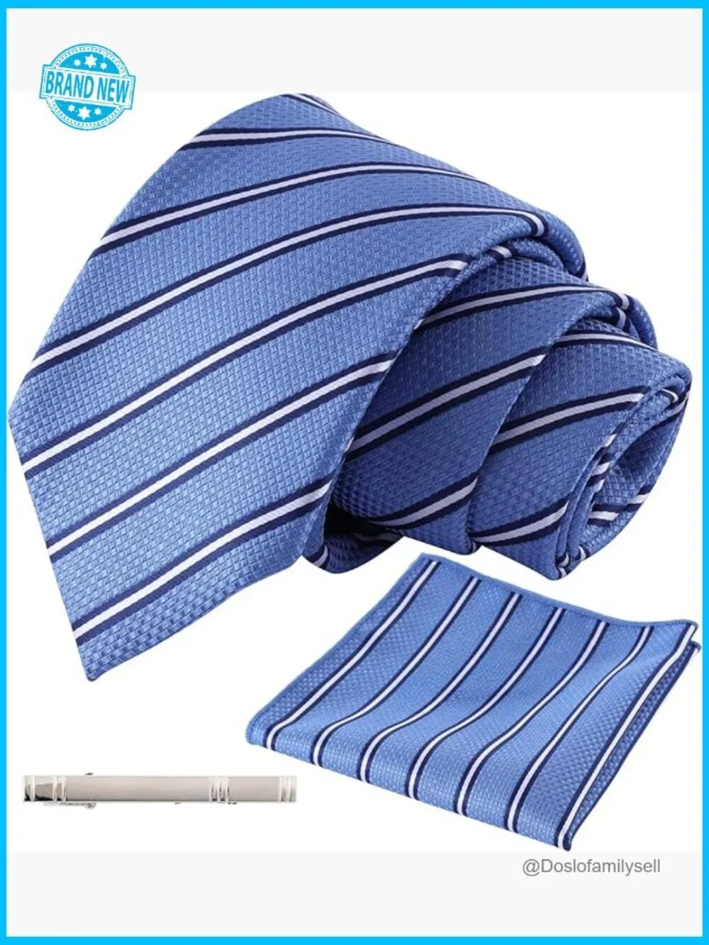 Classic Patterned Necktie Set with Pocket Square and Tie Clip Formal Business